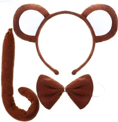 WILLBOND 3 piezas de orejas y cola de mono de Halloween, diadema de orejas de mono para adultos, accesorios de disfraz de mono para niños, diadema