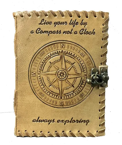 Diario de brújula, diario de cuero en relieve de brújula, 240 páginas hecho a mano, cuaderno de cuero, cuaderno de bocetos de cuero, diario de cuero