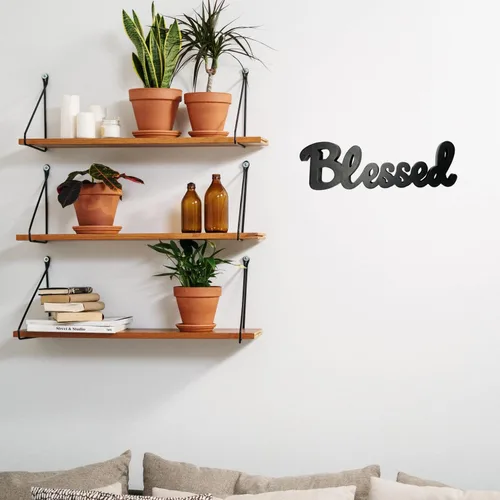 Vista 7 de YUMBOR - Letrero de madera negra con recorte de texto en inglés «Blessed Freely Stand» para decoración de mesa de cocina, mesa, chimenea, mantel