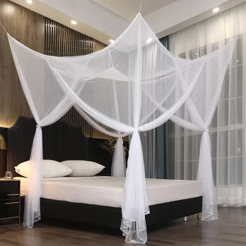 Vista 15 de Mengersi Mosquitera para dosel de cama, cortinas de cama con poste de cuatro esquinas para cama de tamaño individual/individual XL, cortinas de cama