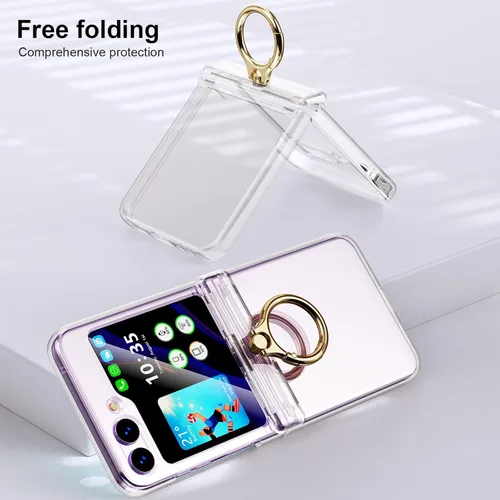 Vista 4 de DAKORIE Funda diseñada para Galaxy Z Flip 5 con protección de bisagra, funda transparente Flip 5 con función atril para Galaxy Z Flip 5 5G (2023)