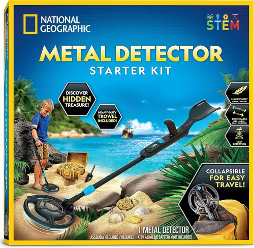 Kit de detector de metales para principiantes National Geographic para niños - Detector de metales para niños con espiral impermeable de 18.8 cm y