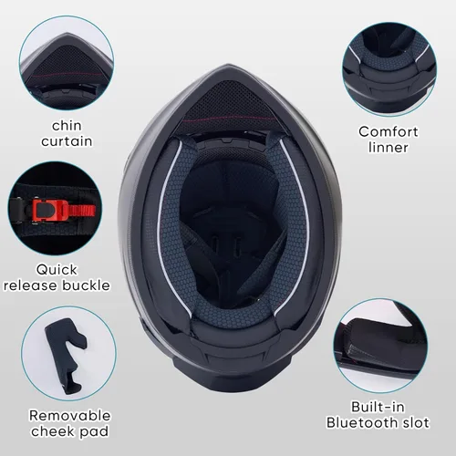Vista 6 de Full Face Motorcycle Helmets for Adults Men and Women with Internal Tinted Visor