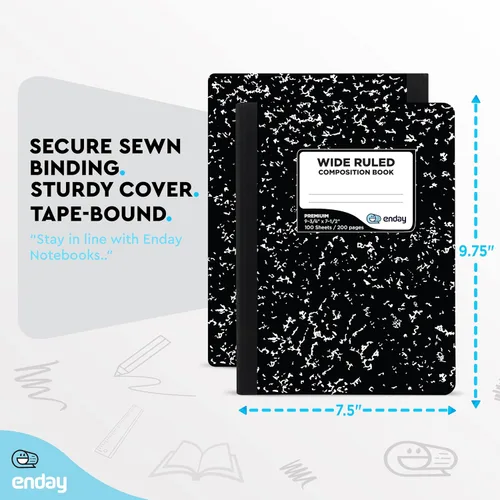 Vista 5 de Enday Cuaderno de composición con rayas anchas (paquete de 5) cuaderno de composición de mármol de tapa dura, 100 hojas