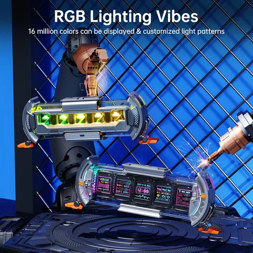 Vista 6 de Divoom Times Gate y Tiivoo-2, Cyberpunk - Reloj digital con control inteligente de aplicación y mini TV altavoz Bluetooth retro, bonita decoración