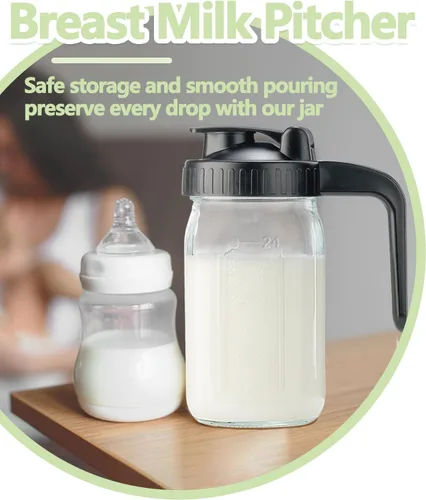 Vista 6 de Jarra de vidrio de 32 onzas con tapa y boquilla de vertido en forma de V, jarra de leche materna de 1 cuarto de galón, doble a prueba de fugas