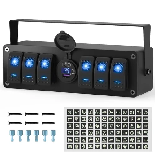 Vista 7 de Joinfworld Caja de Interruptor Basculante de 2 Posiciones Impermeable 12V Panel de Interruptor de Barra de Luz LED SPST ON/OFF con Doble Toma USB PD