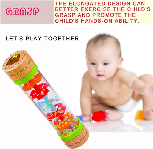 Vista 5 de BIUWING Rainmaker Palitos de Lluvia, Mini Instrumento Musical de Madera para Agitar, Gotas de Lluvia con Cuentas - Dale la Vuelta y Observa