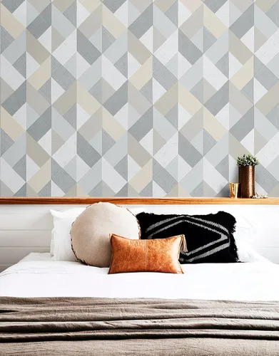 Vista 4 de NextWall Stacy Garcia Home Marquetry - Papel tapiz geométrico para despegar y pegar (piedra cálida)