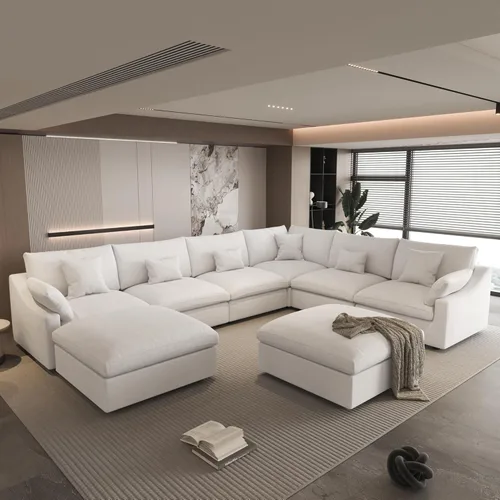 Vista 56 de WJShome Sofá Seccional Cloud Couch de 83 pulgadas para sala de estar, sofá seccional modular relleno de plumón, sofás en forma de L con otomana