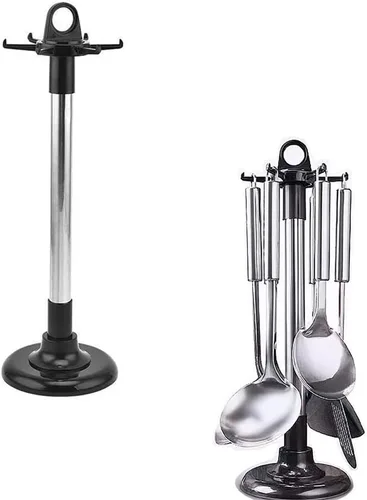 Estante de almacenamiento de utensilios de cocina, organizador de utensilios de cocina de acero inoxidable, soporte giratorio de 360 grados para