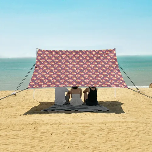 Vista 5 de Funny Chicken Face Foldable Beach Tent UPF50+ Easy Setup Shade Sun Shelter with Sandbags and Shovel for Camping, Picnics, Backyard & Fishing