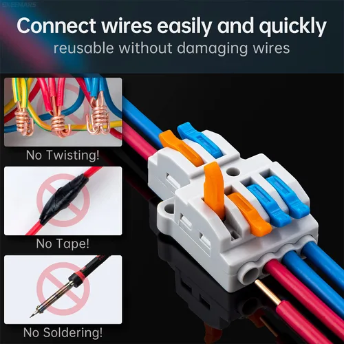 Vista 2 de GKEEMARS 10 conectores de cable de palanca, conector de cable de cableado rápido, bloque de terminales de conductor a presión (2 en 4 salidas)