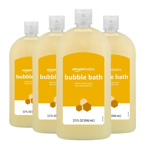 Tienda Basics Baño de burbujas de leche y miel, 32 onzas líquidas, paquete de 4