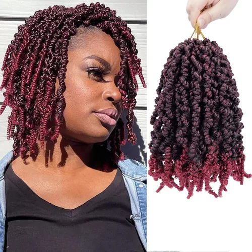 Vista 11 de Dorsanee Extensiones de cabello sintético corto estilo Bob Spring Twist de 6 pulgadas, 6 paquetes de extensiones de cabello sintético pretrenzado