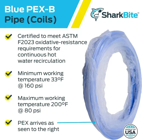 Vista 4 de SharkBite - Tubo de agua flexible PEX de 12 pulgada, azul, para tubería de agua potable, accesorios de fontanería de empuje para conectar, 25 pies