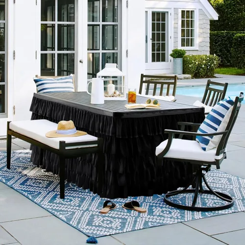 Vista 6 de Falda de Mesa de Tul Negro de 6 pies Falda de Mesa Tutú Para Mesa Rectangular Decoraciones de Fiesta de Cumpleaños Baby Shower Fiestas de Niñas