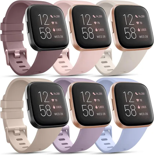 Vista 15 de Paquete de 6 correas deportivas compatibles con Fitbit Versa 2 / Fitbit Versa / Versa Lite / Versa SE, correas de repuesto clásicas de silicona