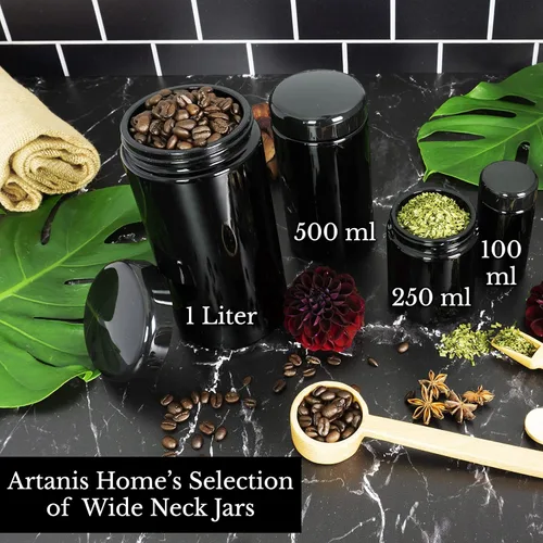 Vista 6 de Tarro de vidrio ultravioleta negro con tapa Recipiente hermético a prueba de olores de 8.5 fl oz de 8 onzas Almacenamiento de hierbas de cuello