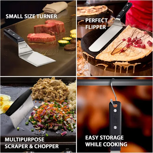 Vista 2 de Anmarko Juego de 3 espátulas de metal de acero inoxidable, espátulas profesionales para parrilla, accesorios resistentes, ideales para barbacoas