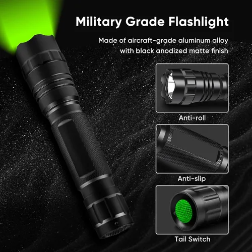 Vista 6 de WINDFIRE Linternas verdes de depredador LED Coyote Hog Varmint Luces de caza táctico Rifle linterna antorcha con montaje en riel Picatinny