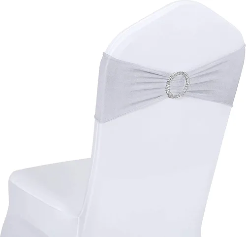 Vista 10 de Obstal 10 cintas elásticas de elastano para sillas de recepción de boda, bandas elásticas universales para silla con hebilla deslizante