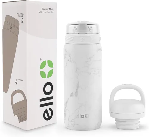 Vista 133 de Ello Cooper Twist - Botella de agua de acero inoxidable de 32 onzas con tapa para beber A prueba de fugas Doble pared y aislada al vacío Asa