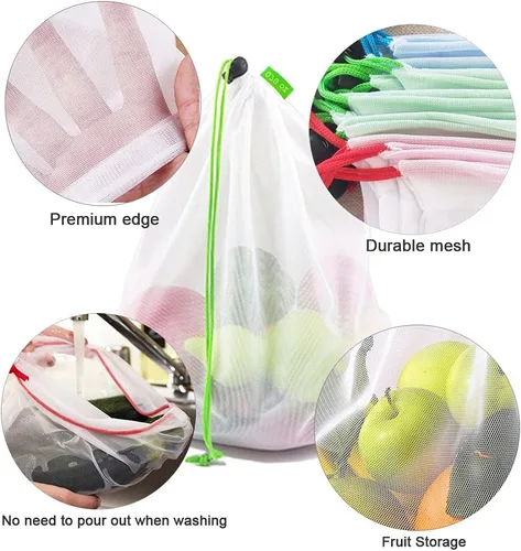 Vista 3 de 16 bolsas pequeñas de malla para juguetes para almacenamiento, 3 tamaños reutilizables de malla con cordón para productos, bolsa de rompecabezas