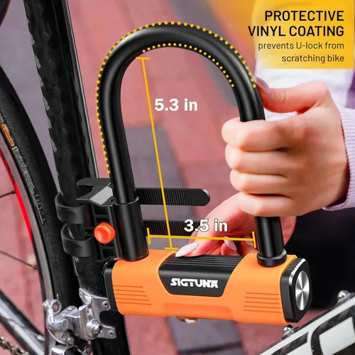 Vista 5 de Candado en U para bicicleta Sigtuna, resistente a cortes, antirrobo resistente con cable de 4 pies/3.9 ft, cerradura de bicicleta fabricada en acero