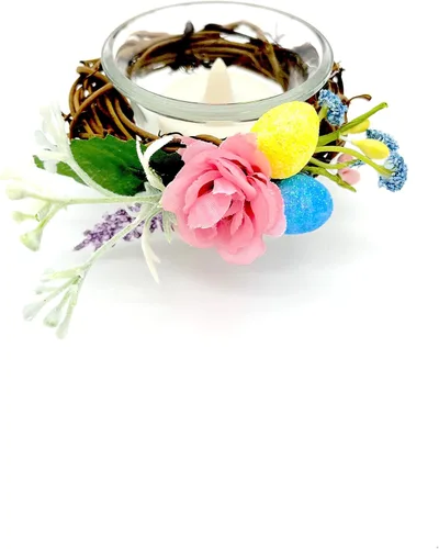 Vista 3 de Easter Floral and Glitter Pastel Eggs Candle Holder for Easter and Spring Table Decorations on Glass Candle Holder Glass Base - Set of 2