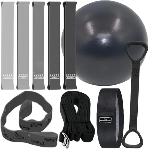 Vista 7 de Juego de Pilates – Equipo de Pilates para el hogar para mujer, kit con Círculo Mágico Anillo de Pilates y juego de pelotas, bandas de resistencia &