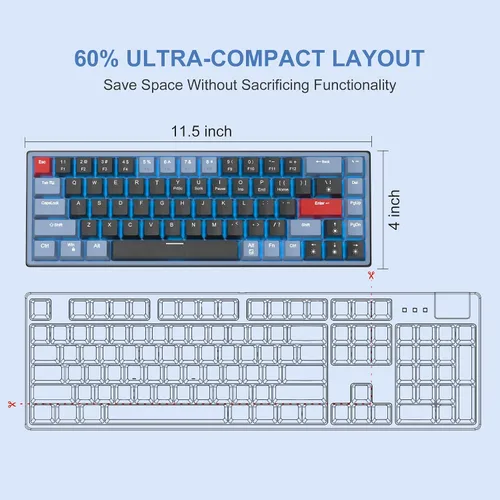 Vista 6 de MageGee SKY68 - Teclado mecánico para juegos, 68 teclas, compacto con retroiluminación LED azul, mini teclado ergonómico con cable para Windows PC