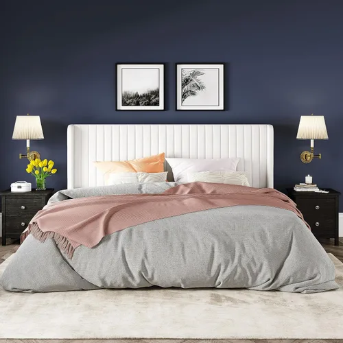 Vista 56 de Allewie Marco de cama de terciopelo tamaño Queen, cabecera capitonada con canal vertical, plataforma tapizada, listones de madera fuertes,