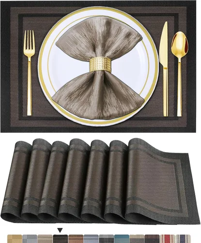 Vista 21 de BETEAM Juego de 4 manteles individuales de vinilo tejido para mesa de comedor, lavables, lavables, manteles individuales de cocina, duraderos