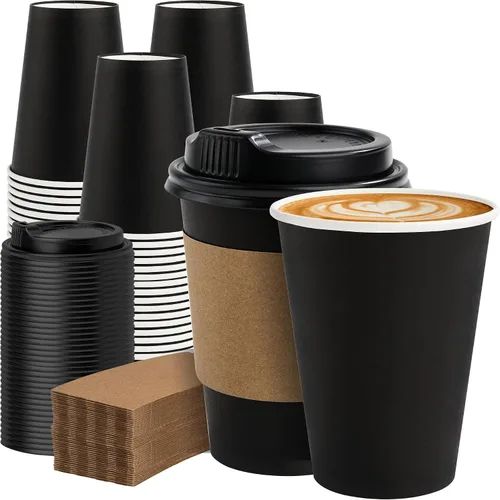 Vista 11 de METAPRINT - Paquete de 100 tazas de café desechables de 16 onzas con tapas Negro