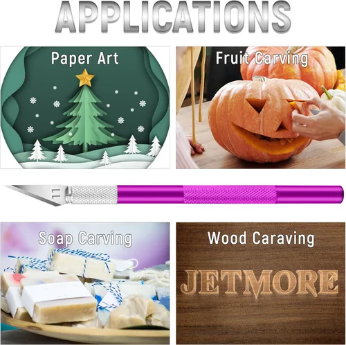 Vista 6 de Jetmore Juego de 10 cuchillos Exacto, cuchillo de precisión para manualidades, cuchillo de hobby, cuchillo de arte con cuchillas afiladas