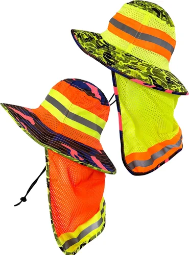 Vista 14 de Sombrero de sol reflectante de alta visibilidad para hombre con solapa para el cuello de ala ancha Boonie Hat Bucket Cap