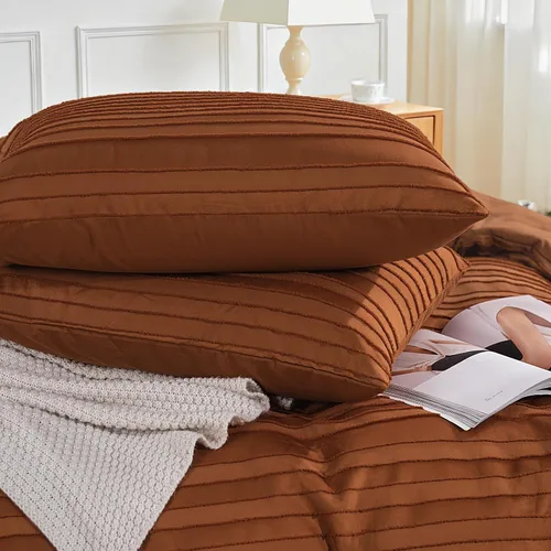 Vista 5 de NEXHOME PRO Juego de funda de edredón tamaño King, color naranja brunt de 3 piezas, estilo bohemio, copetudo, suave y ligero, 100% microfibra