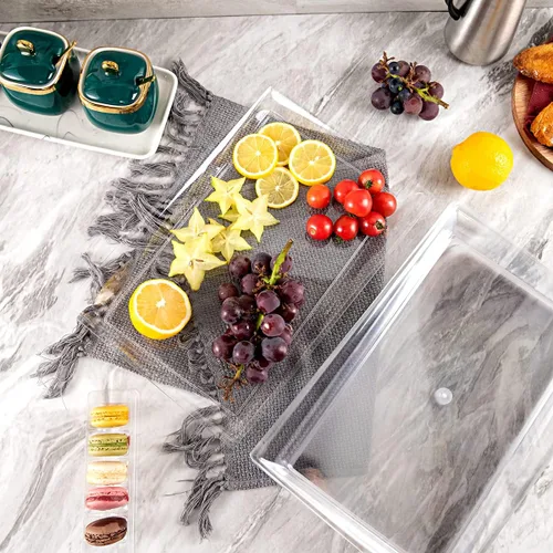 Vista 2 de SUT Paquete de 12 bandejas de plástico transparente para servir con formas especiales, platos rectangulares de 15 x 10 pulgadas, bandejas