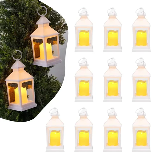 Vista 10 de VEVOR Juego de 10/30 centros de mesa de madera para bodas, incluye 10 faroles de madera, 10 velas LED sin llama, 10 coronas de flores de champán