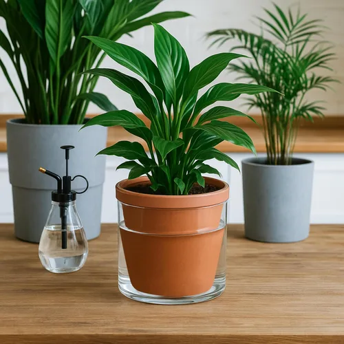 Vista 2 de D'vine Dev Maceta de Diseño de Riego Automático de 6 Pulgadas para Plantas de Interior, Maceta de Terracota con Vaso Cilíndrico de Vidrio, Juego
