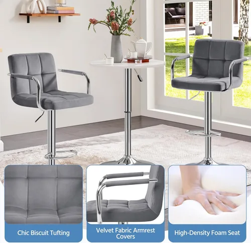 Vista 6 de Yaheetech - 4 taburetes de bar ajustables de terciopelo, taburetes de cocina, sillas de comedor giratorias hidráulicas con reposabrazos, terciopelo