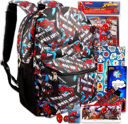 Marvel Spiderman - Juego de mochila de Spiderman, paquete escolar de más de 10 piezas con mochila, bolsa para lápices, más (suministros escolares de