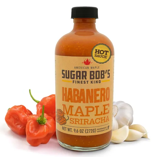 Sugar Bob's Finest Kind Habanero Maple Sriracha Salsa picante, 9.6 onzas (1 paquete) | Very Hot Sauce with Garlic, Bell and Habanero Peppers & VT