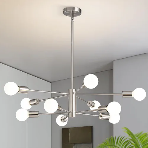 Vista 18 de RUIYEY Lámpara Sputnik Moderna, Lámpara de Techo Semiempotrada Negra y Dorada, Candelabros de Mediados de Siglo para Dormitorio, Comedor, Isla
