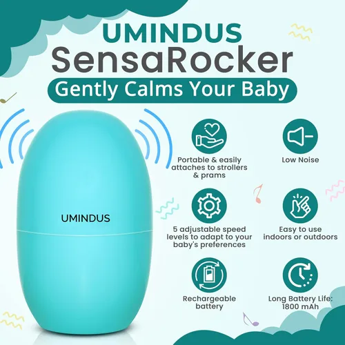 Vista 3 de SensaRocker - Mecedora de cochecito de bebé 2 en 1 y máquina de sonido portátil, calmante manos libres con 5 velocidades, 9 sonidos, luz nocturna