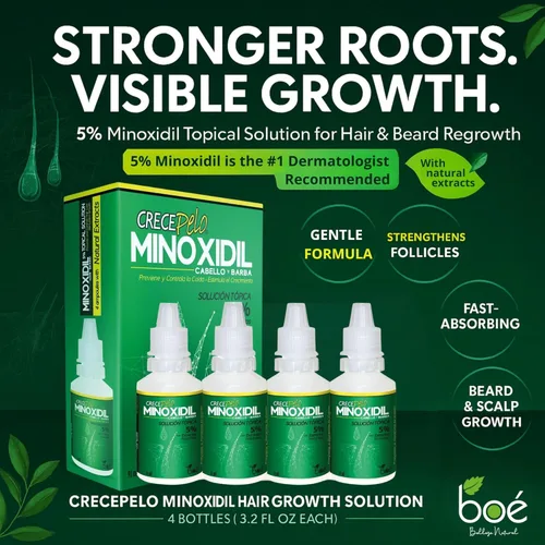 Vista 2 de Crecepelo Minoxidil Solución para el crecimiento del cabello, solución tópica al 5% con extractos naturales, 3.2 fl oz - NDC: 78192-400