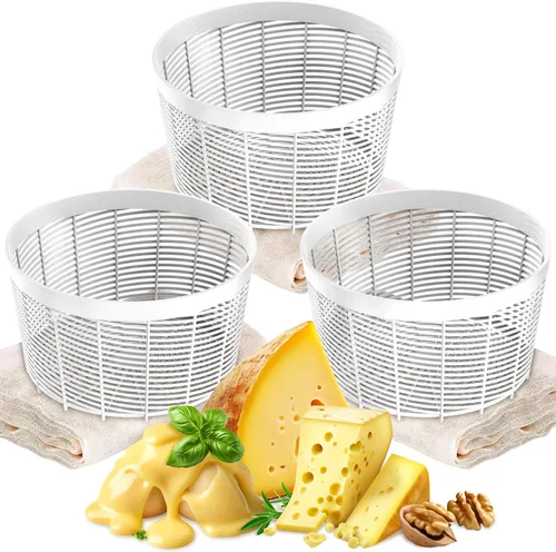 Vista 2 de Grand Way Molde de queso con seguidor y estopilla - Kit de fabricación de queso - Suministros para hacer queso - Juego de queso para prensa