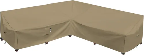 Vista 24 de Funda modular resistente para exteriores, 104 x 83 pulgadas, protector de sofá modular 600D impermeable para patio, fundas en forma de L, Caqui