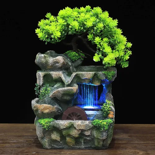 Vista 13 de Fuente de rocalla de mesa para interiores, mini cascada, fuente de agua de rocalla para el hogar, oficina, dormitorio, decoración de escritorio